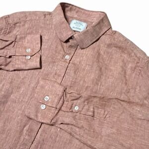 Baird McNutt Shirt Mens Large Murano 100% Linen Salmon Lightweight Preppy